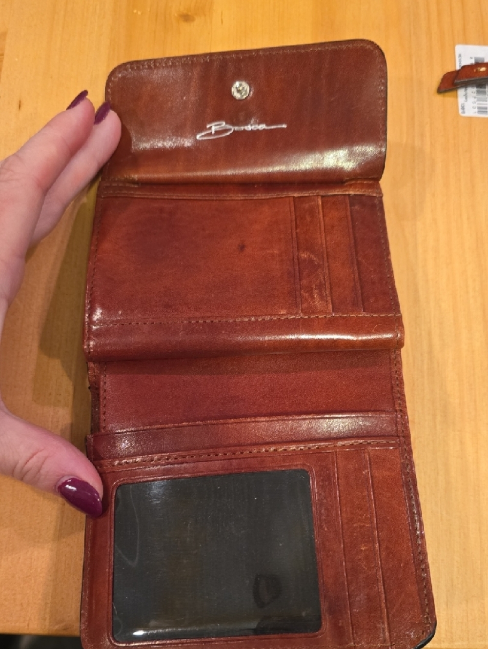 Bosca Leather Bifold Wallet with Silver Clasp - Brown - Picture 2 of 4